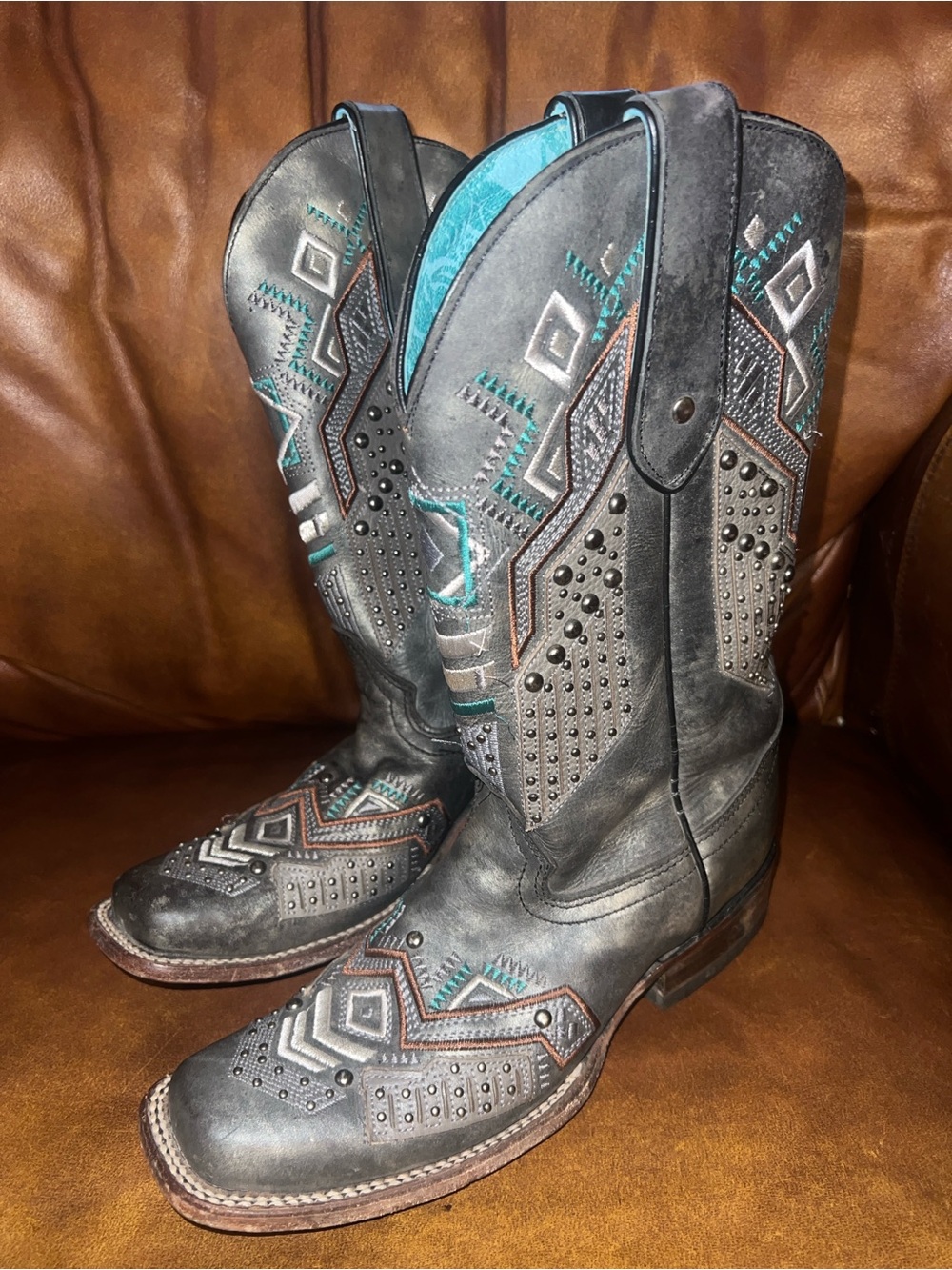 Corral Women's Silver/Gray Western Studded Embroidered Cowboy Boots - Picture 4 of 6